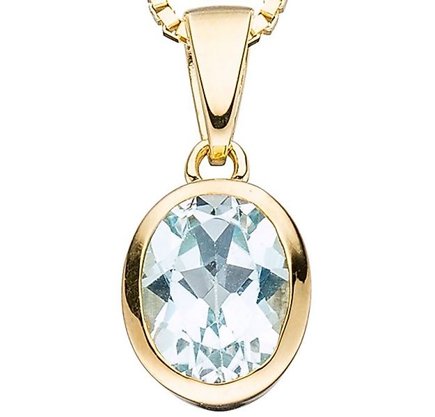 Schmuck Krone Kettenanhänger Anhänger mit Blautopas, 333 Gelbgold, Gold 333 günstig online kaufen