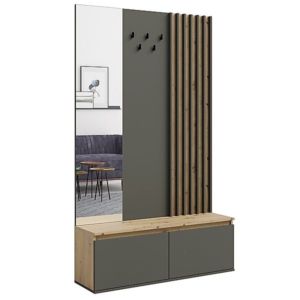 Lomadox Garderobe DAVIS-166, Eiche graphit Lamellen günstig online kaufen