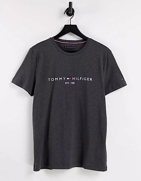 Tommy Hilfiger – Klassisches T-Shirt in Dunkelgrau mit Logo günstig online kaufen