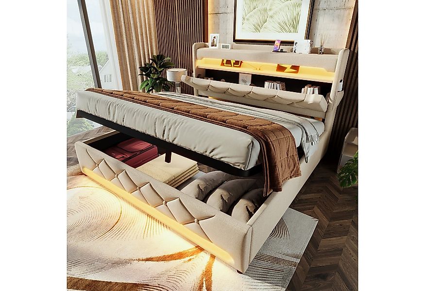 HAUSS SPOLE Polsterbett 140x200, Stauraum Kopfteil mit USB, Typ C-Port,LED- günstig online kaufen