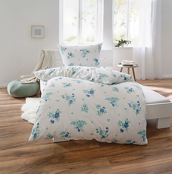 Dyckhoff Bettwäsche "Blaue Lein Blume" 2 Stk. tlg. aus Weichfrottier günstig online kaufen