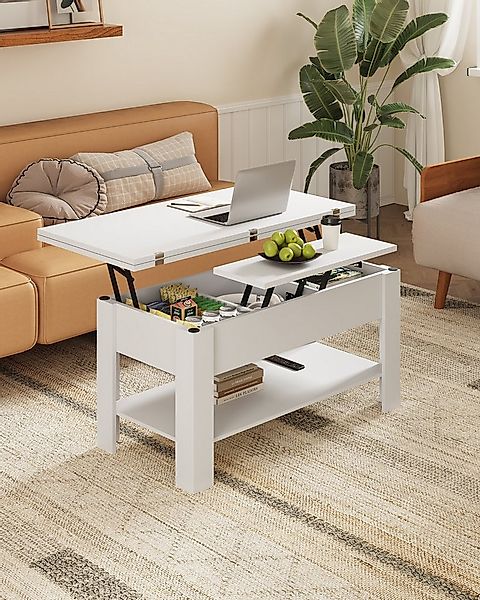 MSMASK Couchtisch Höhenverstellbarer Kaffeetisch mit Verstecktem Stauraum, günstig online kaufen