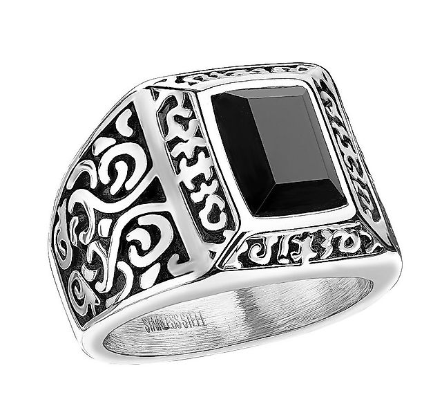 Taffstyle Fingerring Biker Vintage Edelstahl Ring Filigran Kristall schwarz günstig online kaufen