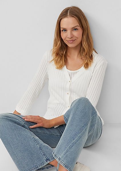 s.Oliver 3/4-Arm-Shirt Semitransparente Strickjacke aus Ajour-Rippe günstig online kaufen