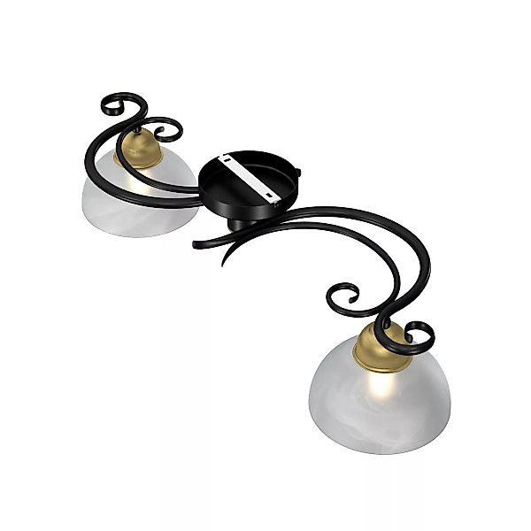 Deckenlampe Flora, 2 Glasschirme, schwarz/messing günstig online kaufen