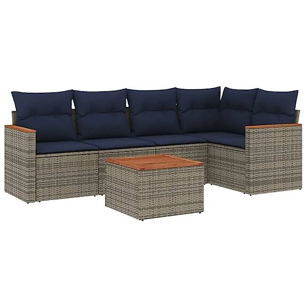vidaXL 6-Tlg Gartensofa-Set mit Kissen Grau Polyrattan 3225956 günstig online kaufen
