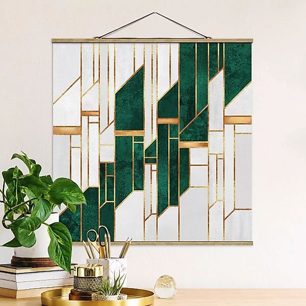 Stoffbild mit Posterleisten Emerald und Gold Geometrie günstig online kaufen