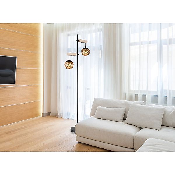 Globo Stehlampe Ma x i 2-flammig Schwarz matt 510 x 250 x 1680 mm günstig online kaufen