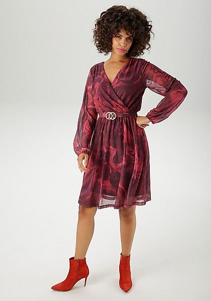 Aniston CASUAL Blusenkleid mit dekorativer Brosche am fixiertem Bindegürtel günstig online kaufen