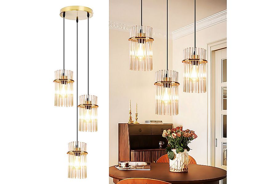 Nettlife LED Pendelleuchte Retro Gold/Schwarz - E27 Hängelampe mit 3 Flammi günstig online kaufen