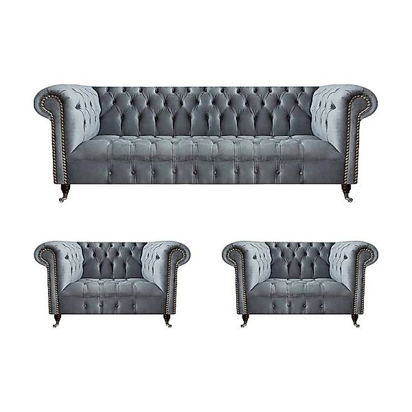 JVmoebel Chesterfield-Sofa Komplett Set Sofagarnitur 2x Sessel Luxus Dreisi günstig online kaufen