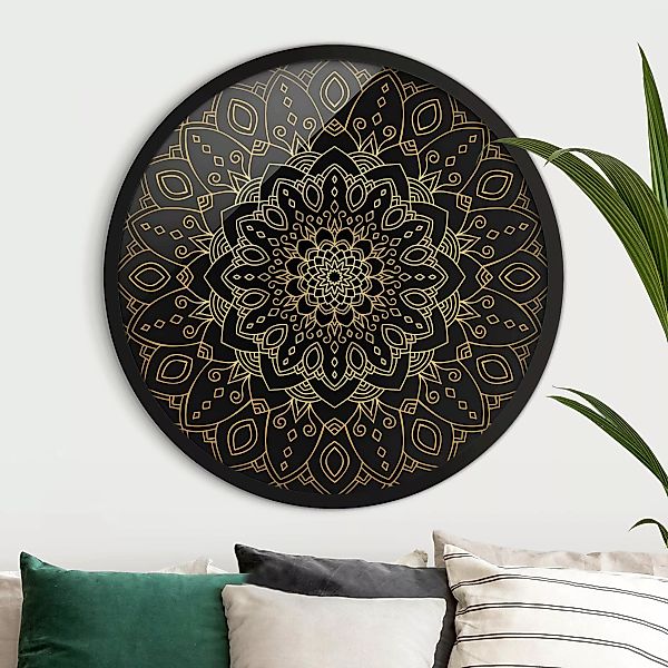 Rundes Gerahmtes Bild Mandala Blüte Muster gold schwarz günstig online kaufen