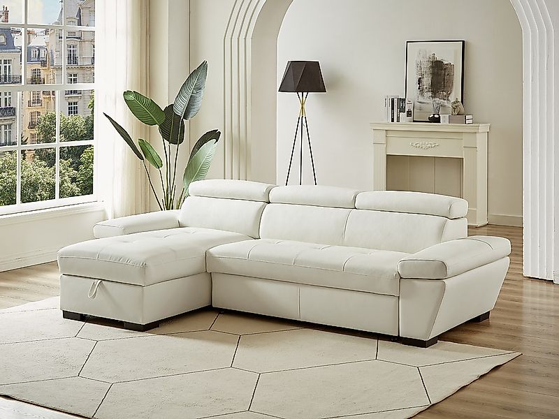 Ecksofa mit Schlaffunktion - Ecke Links - Leder - Weiß - JONOVA günstig online kaufen