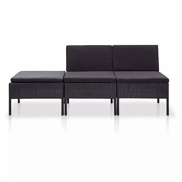 3-tlg. Garten-lounge-set Mit Auflagen Poly Rattan Schwarz günstig online kaufen