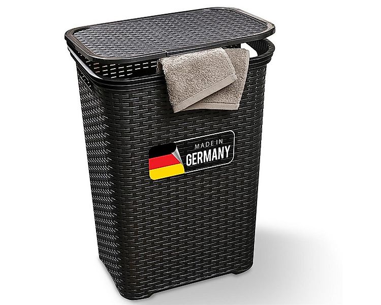 Novaliv Wäschekorb - (1 St), 1 Stück Rattan Wäschekorb mit Deckel 60L Schwa günstig online kaufen