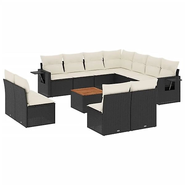 vidaXL 12-Tlg Garten-Sofagarnitur mit Kissen Schwarz Poly Rattan 3224621 günstig online kaufen