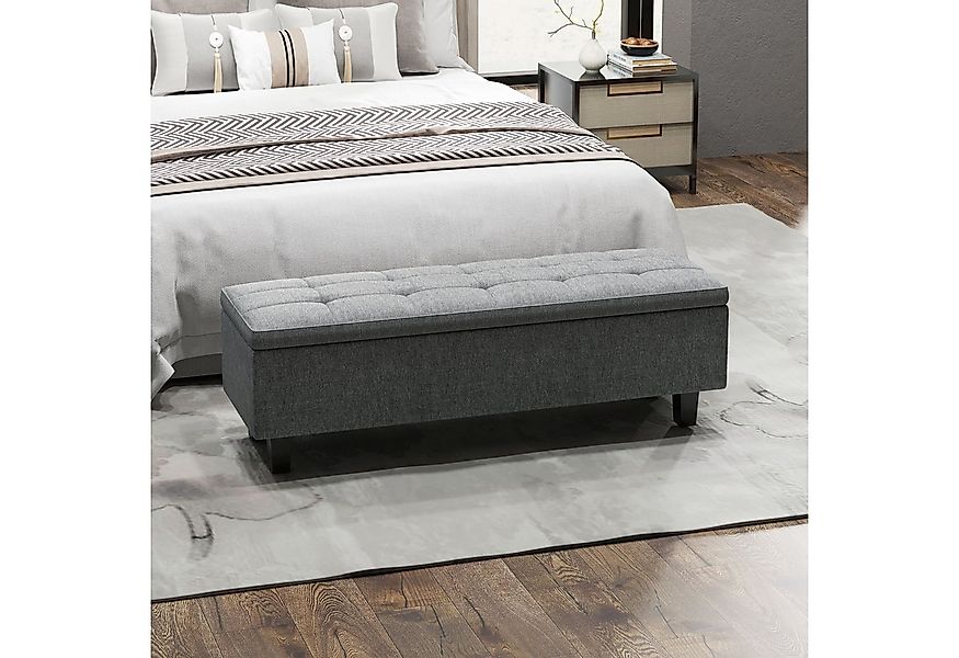 HOMCOM Polsterbank Sitzbank mit Stauraum, Leinenoptik, Holzbeine (Bettbank, günstig online kaufen