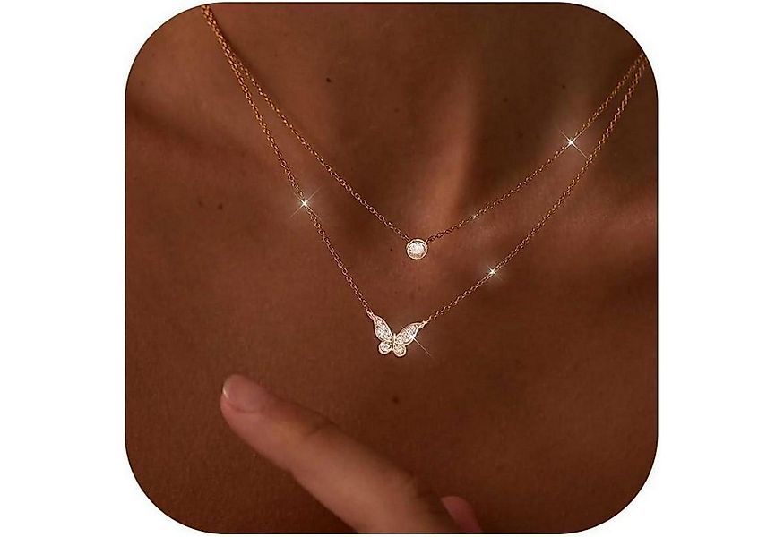 LuxusKollektion Kette und Anhänger Set Layering Halskette Damen 14K Vergold günstig online kaufen