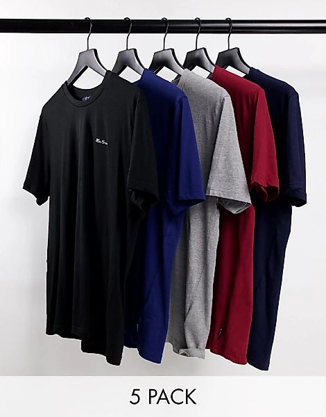 Ben Sherman – 5er-Pack T-Shirts mit aufgesticktem Schriftzug-Mehrfarbig günstig online kaufen