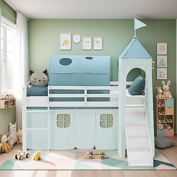 Homestyle4u Hochbett 90x200 Stockbett Vorhang Kinderbett günstig online kaufen