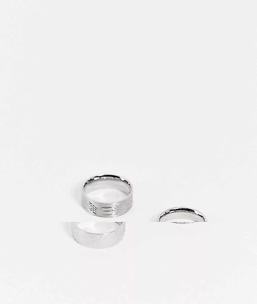 ASOS DESIGN – Silberfarbenes Ring-Set aus Edelstahl mit Stanzarbeit und Prä günstig online kaufen