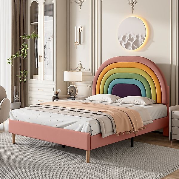 Flieks Polsterbett, Kinderbett mit verstellbarem Regenbogen-Kopfteil günstig online kaufen