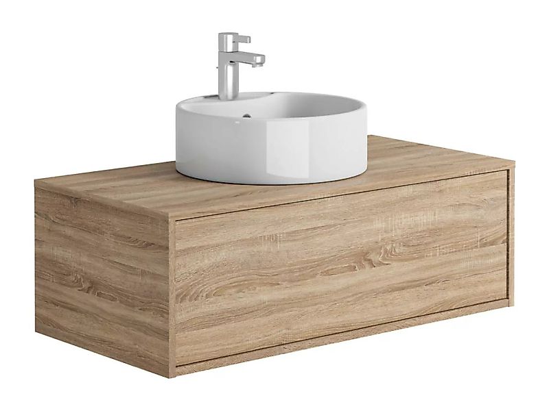 Waschbeckenunterschrank hängend mit rundem Einzelwaschbecken - Holzfarben h günstig online kaufen