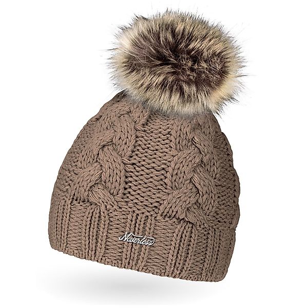 Neverless Bommelmütze Damen Strick-Mütze gefüttert Fell-Bommel günstig online kaufen