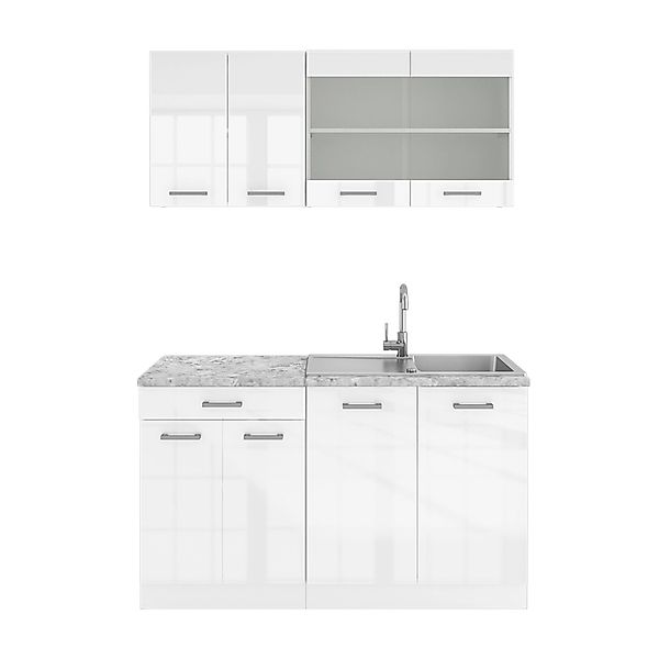 Vicco R-Line Singleküche Weiß 140 cm AP Marmor günstig online kaufen