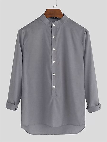 Herren Chinese Style Solid Color Halboffen Langarm Henley Shirts günstig online kaufen