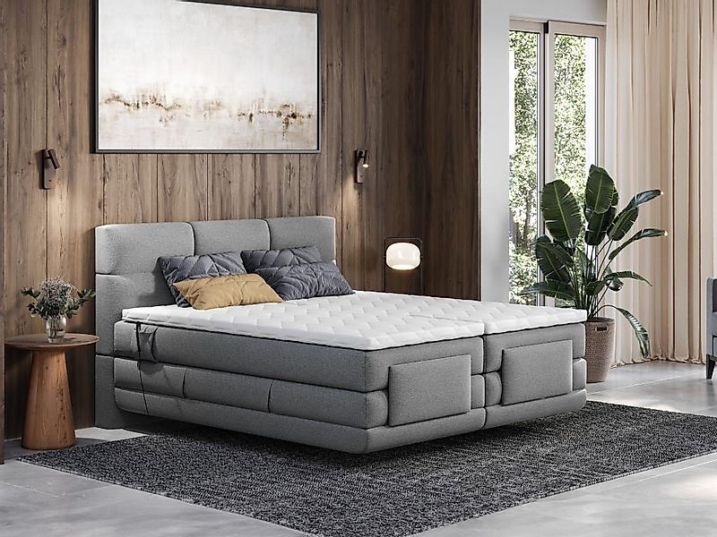 Boxspringbett mit gestepptem Kopfteil + elektrischem Untergestell mit Relax günstig online kaufen