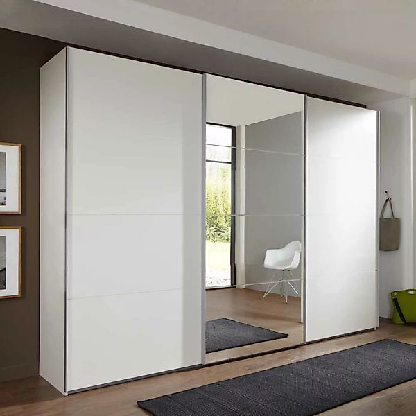 Schwebetürenschrank in Weiß mit Spiegeltür 270 cm breit günstig online kaufen