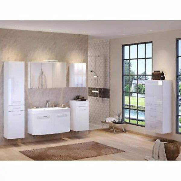 Lomadox Badmöbel Set FLORIDO-03 Hochglanz weiß, Waschtisch mit 2 Türen, LED günstig online kaufen