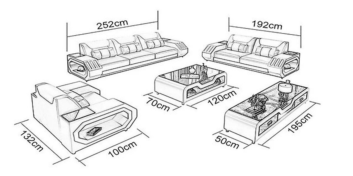 Xlmoebel Sofa Modernes Ledersofa in Dreierkombination, zeitgemäßes Design, günstig online kaufen