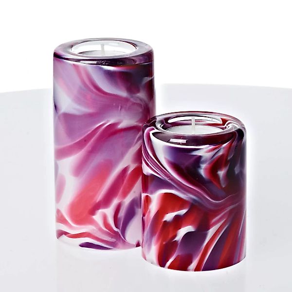 Teelichthalter Kerzenständer Tischleuchter Glas 2er-Set 9cm/13cm Handmade o günstig online kaufen