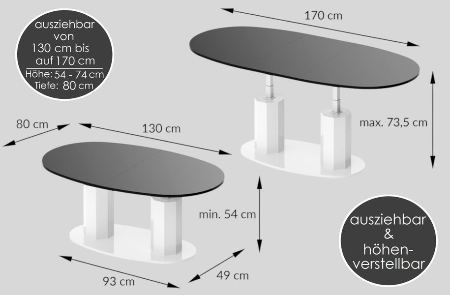 designimpex Couchtisch Design Couchtisch HBL-111 stufenlos günstig online kaufen