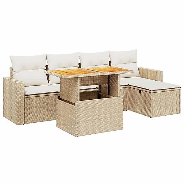 vidaXL 6-Tlg Garten-Sofagarnitur mit Kissen Beige Poly Rattan 3275585 günstig online kaufen