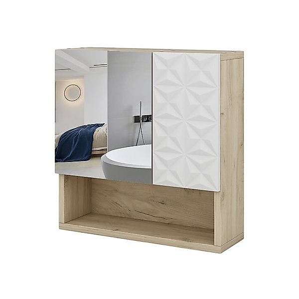 Vicco Badspiegelschrank Edge Weiß/Eiche 54 x 55 cm mit Tür und Offenen Fäch günstig online kaufen