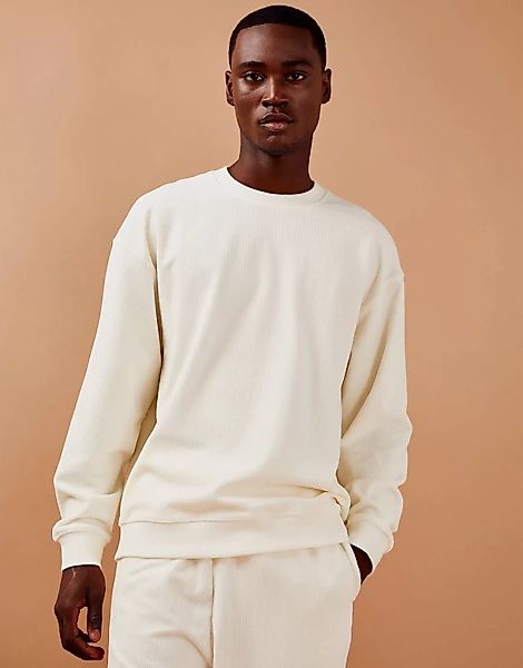 Topman – Sweatshirt aus Cord in Ecru, Kombiteil-Weiß günstig online kaufen