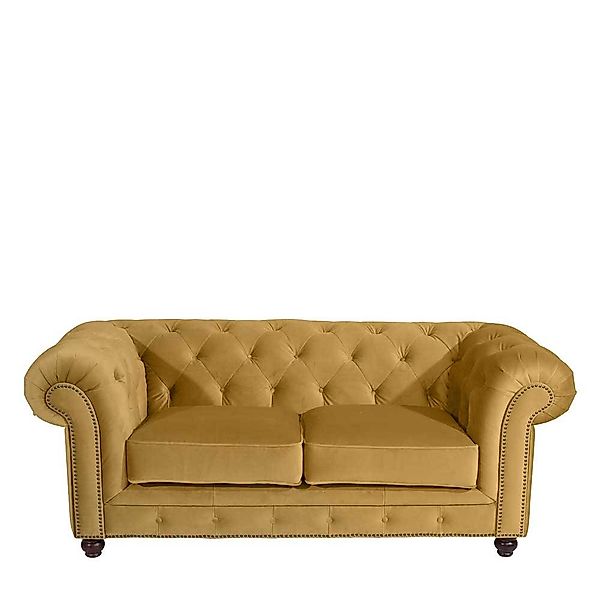 Gelbes Samtvelours Sofa im Chesterfield Look 52 cm Sitzhöhe günstig online kaufen