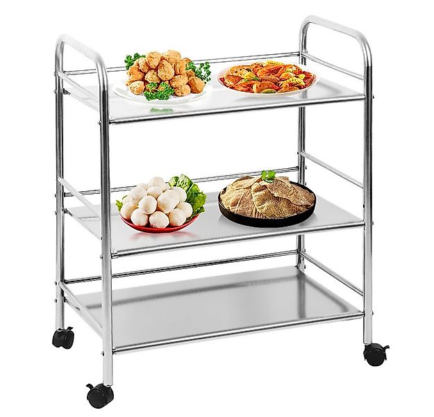 JEOBEST Servierwagen Küchenwagen Edelstahl mit 3 Ablagen Rollwagen 61 x 36 günstig online kaufen