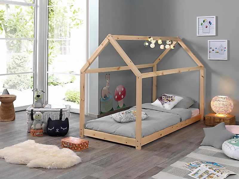 Vipack Kinderbett "Cabane, Kiefer massiv, Made in Europe, inklusive Rolllat günstig online kaufen