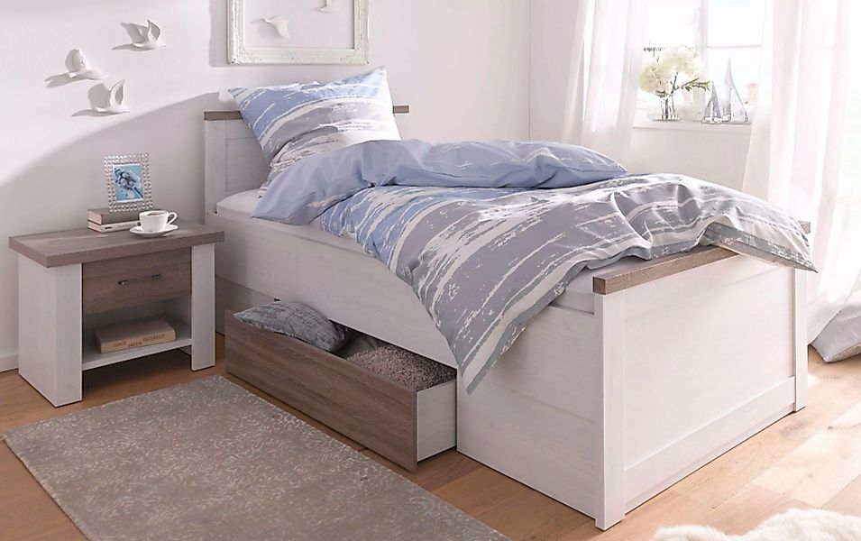 100x200 Komfortbett inkl Bettschubkasten LUCA von Pol-Power Pinie Weiß / Tr günstig online kaufen