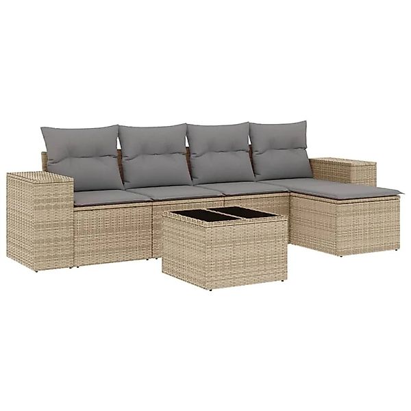 vidaXL 6-Tlg Garten-Sofagarnitur mit Kissen Beige Poly Rattan 3222498 günstig online kaufen