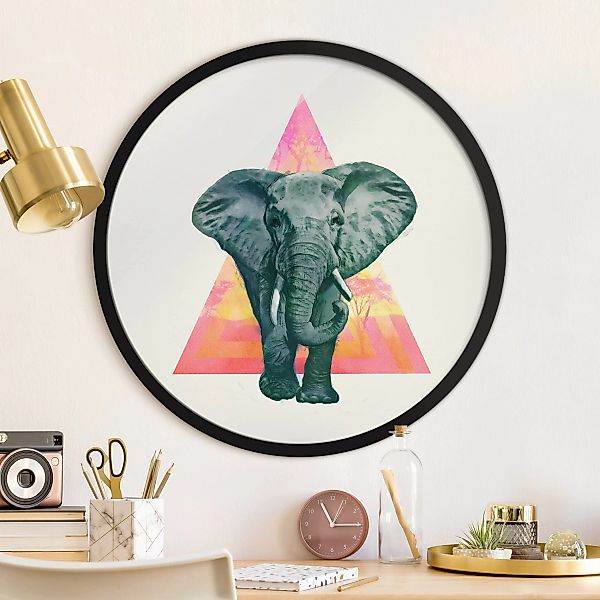 Rundes Gerahmtes Bild Illustration Elefant vor Dreieck Malerei günstig online kaufen