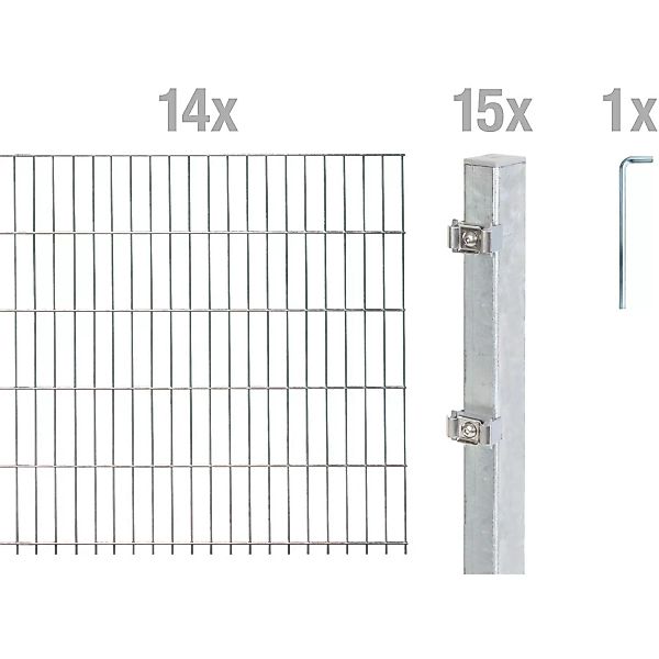Metallzaun Grund-Set Doppelstabmatte feuerverzinkt 14 x 2 m x 1,6 m günstig online kaufen