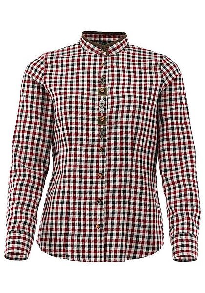 OS Trachten Trachtenbluse Plukem Tailliert, Stehkragen, Metall- und Lederzi günstig online kaufen