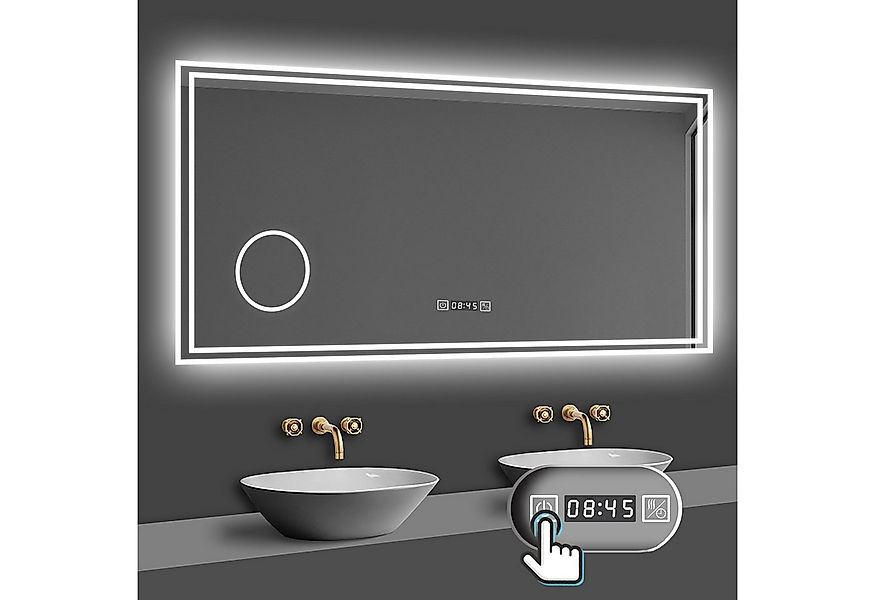 duschspa Badspiegel 80-160cm mit LED, Uhr, Beschlagfrei, Schminkspiegel, Ka günstig online kaufen