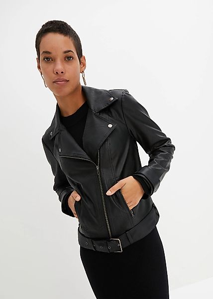bonprix Bikerjacke mit Gürtelschlaufen und abnehmbarem Gürtel am Bund, aus günstig online kaufen