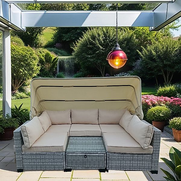 HTI-Living Garten-Essgruppe Loungemöbel Grau/Beige 6-teiliges Set, günstig online kaufen